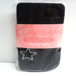 Capezio Tights Child Sz C (8-12) Black Soft Footless Rhinestone Star 4053C NEW